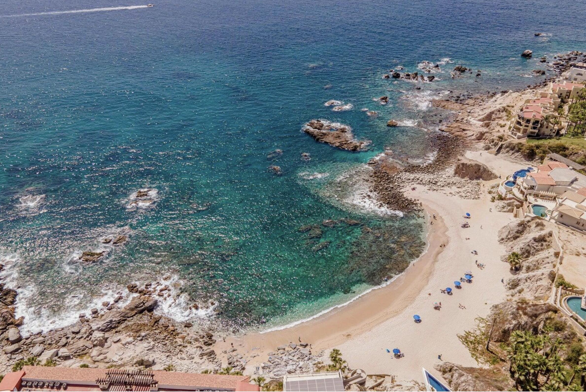 Cabo San Lucas Cabo Bello Cabo Bello is a gated community w pristine swimmable beach and convenient short distance to downtown marina w also easy access to San Jose del Cabo. There are medical services, grocery stores, fine dining, spas and top-level golf courses within minutes. World renowned Monuments surf break is just around the corner from the Cabo Bello beach. Casa 132 is a Contemporary design 2 story home 4 bed, 5 bath w roof top terrace (Arch for sale